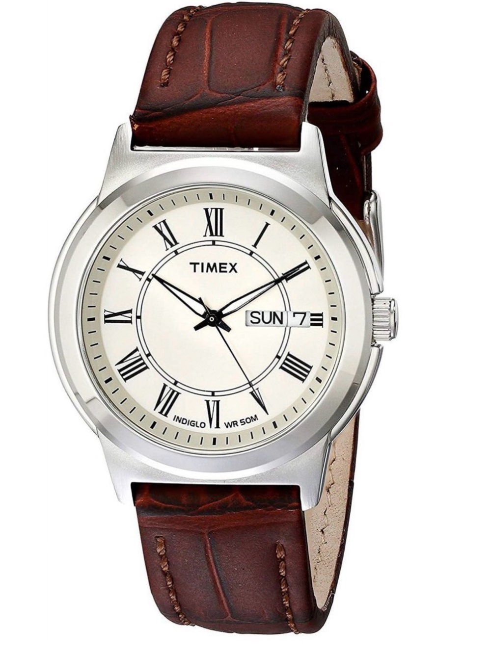Timex Silver Case Watch with Cream Dial and Brown Leather Strap - Picture 3 of 5